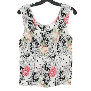 Vintage Tank Top Floral Cottage Romantic Shabby Grunge Academia Pleated Large